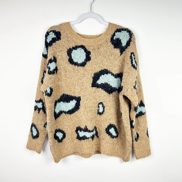 Molly Bracken Sweaters - Molly Bracken Chunky Tan Mint Blue Leopard Print Sweater Size XS/S
